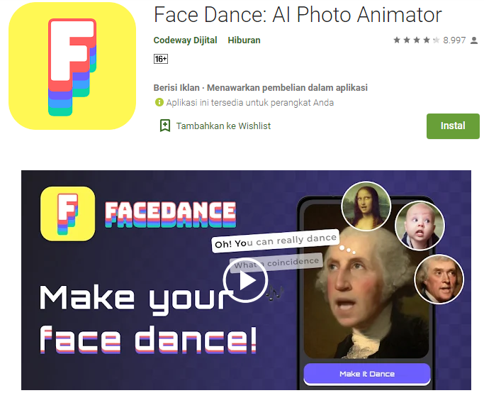 Aplikasi Foto Bisa Nyanyi yang Lagi Viral Android - Face Dance AI Photo Animator